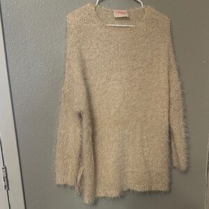 Bliss Fuzzy Cream Crew Neck Sweater